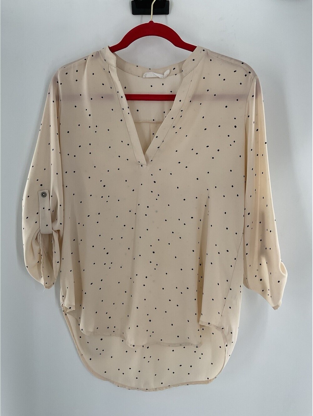 Lush Women’s Beige And Black Polkadot Small Blouse Relaxed 3/4 Sleeve 129